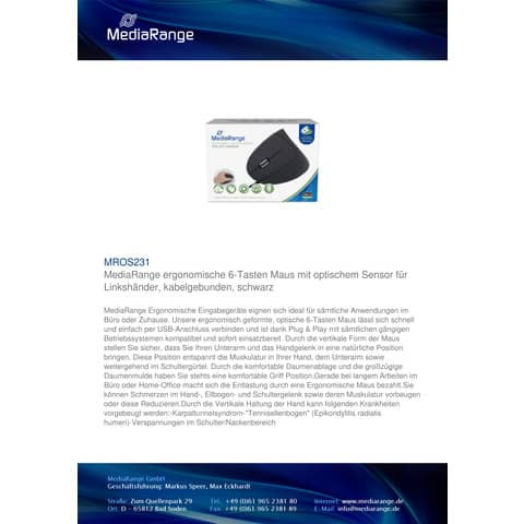 Maus optisch schwarz links MEDIARANGE MROS231