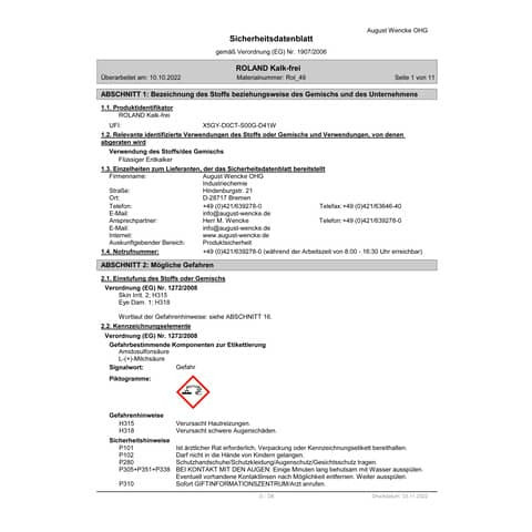Entkalker Kalk-frei 1000 ml ROLAND 84807A