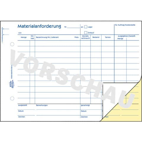 Materialanforderung A5 2x40Blatt SD blau AVERY ZWECKFORM 1797