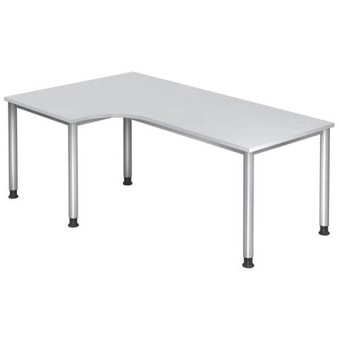 Winkeltisch 4-Fuß-Gestell rund -200 x 68-76 - 120 cm, höhenverstellbar, Winkel 90°, Weiß/Silber