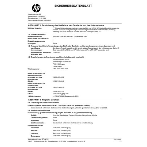 Lasertoner Nr.201A yellow HP CF402A