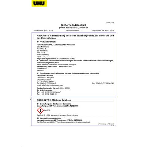 Luftentfeuchter 2x 100g neutral UHU 50505 Nachfüllpack