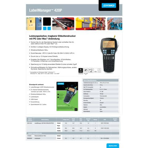 Beschriftungsgerät LM420P sw/s DYMO S0915440