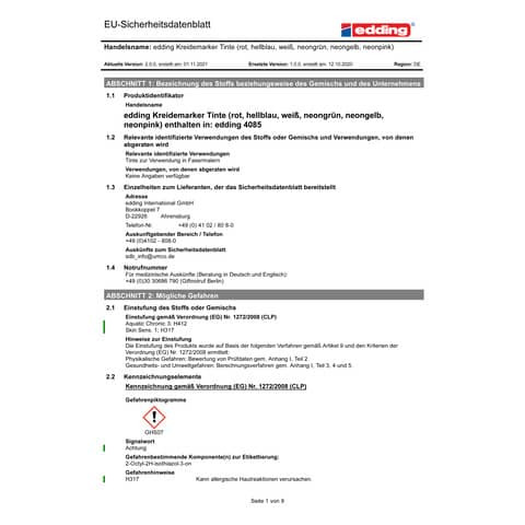 Kreidemarker 1-2mm neongelb EDDING 4085-065