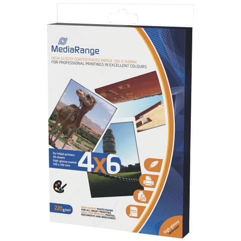 Inkjet Fotopapier 50BL 10x15cm weiß MEDIARANGE MRINK104 220g hochglänzend