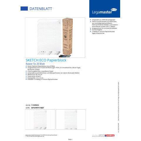 Flipchartblock 5x 20BL kariert im KA LEGAMASTER 7-157615 65x98cm