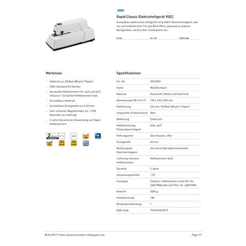 Elektroheftgerät R90EC weiß RAPID 20942901 30 Blatt