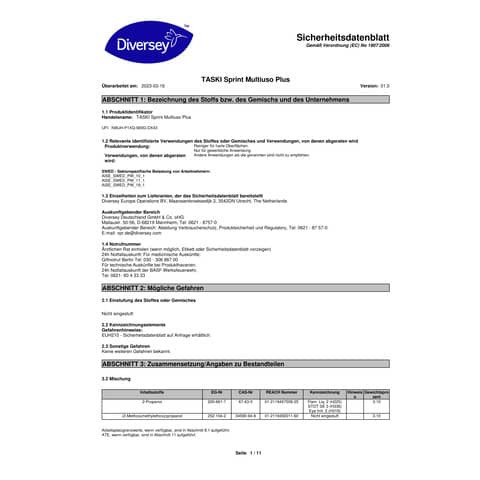 Unterhaltsreiniger Sprint Multiuso Plus TASKI 101105492