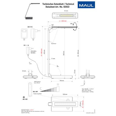 Tischleuchte Pure silber MAUL 82022 95 LED dimmba