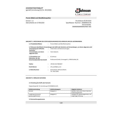 Möbelpflege und Oberflächenpolitur 400ml PRONTO 318691