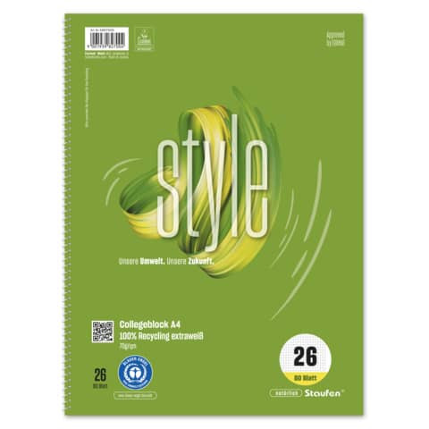 Collegeblock A4 80BL k L26 STAUFEN GREEN 608575026