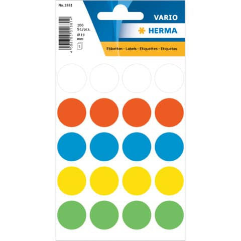 Etiketten Ø19mm farbig sortiert HERMA 1881 100 Stück permanent haftend