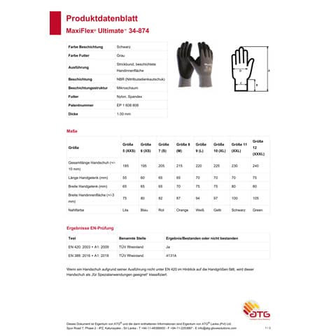 Mechanikhandschuh MaxiFlex® Ultima 12ST BIG 600013052-100 / 34-874 Gr. 10