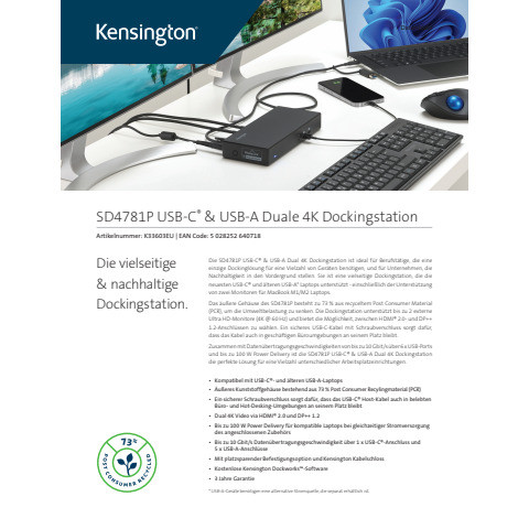Docking Station Duale 4K schwarz KENSINGTON K33603EU / SD4781P