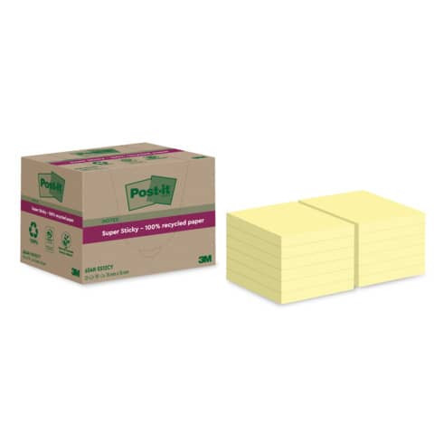 Haftnotizblock Recycled 12x70BL gelb POST-IT 654 RSS12CY 76x76mm Super Sticky