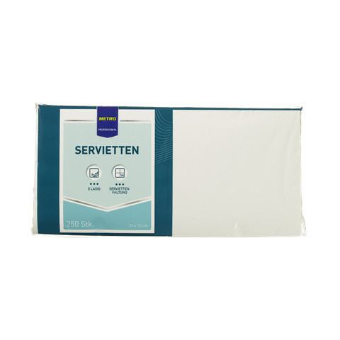 Servietten Zellltuch 33x33cm 1/4 F 250St METRO Weiss 912898