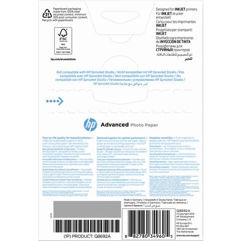 Inkjet Fotopapier 100BL glossy HP P Q8692A 250g 10x15cm