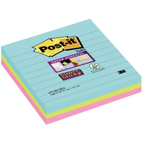Haftnotiz Super Sticky Notes - 101 x 101 mm, liniert, 3 x 70 Blatt