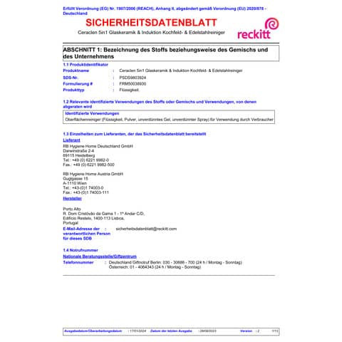 Reiniger 200ml Glaskeramik u. Indukt CERACLEN 43277