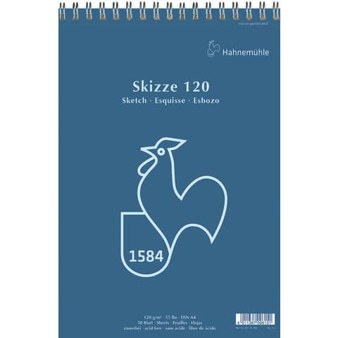 Skizzenblock A4 120g 50BL hellweiß HAHNEMÜHLE 60120268 Spirale