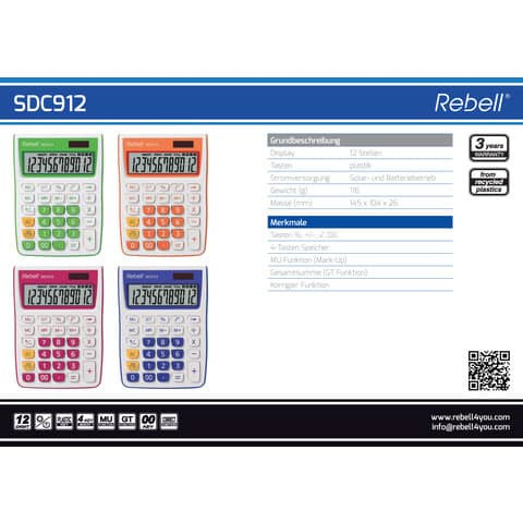 Tischrechner weiß/grün REBELL RE-SDC912GR BX