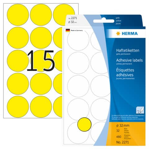 Etiketten Ø32mm gelb HERMA 2271 480 Stück permanent haftend