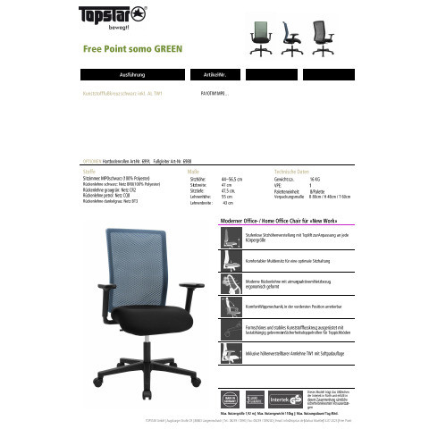 Drehstuhl mit AL schwarz / schwarz TOPSTAR PA10RMP0BR0H FREE Point Somo GRE