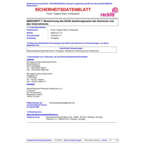 Klarspüler Glanz & Klarspüler XL 800ml FINISH 3307067