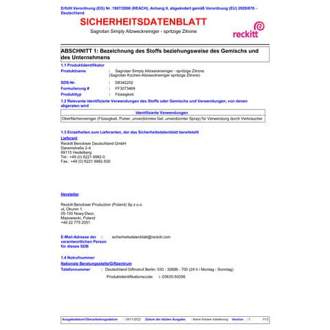 Reiniger Küche 750ml Zitrone SAGROTAN 3129277