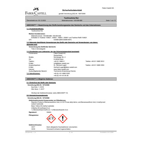 Nachfüllflasche rot FABER CASTELL 154921