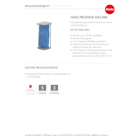 Müllsack Ständer ProfiLinie HAILO 9121100 WS120 uno