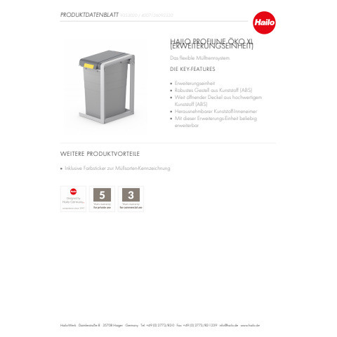 Abfalleinsatz 38L grau HAILO 9353020 ProfiLine Öko XL