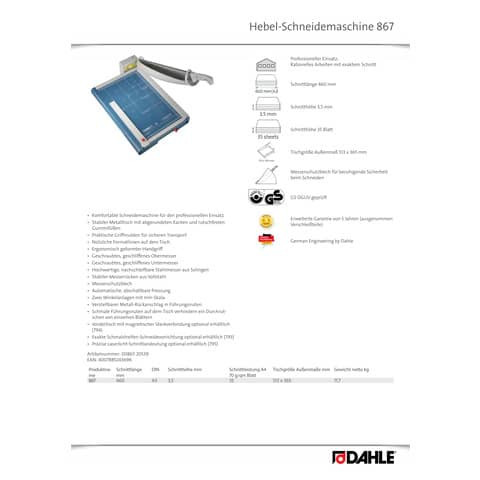 Hebel-Schneidemaschine 867 DAHLE 00867-20504