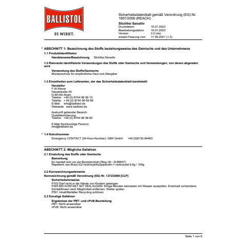 Stichfrei Sensitiv Pump-Spray, 100 ml BALLISTOL 26915