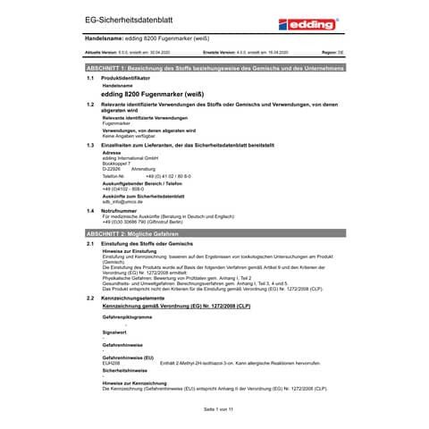 Fugenmarker DIY weiß EDDING 8200-1-4049