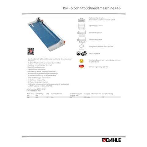 Rollen Schneidemaschine 446 DAHLE 00446-20421 Premium