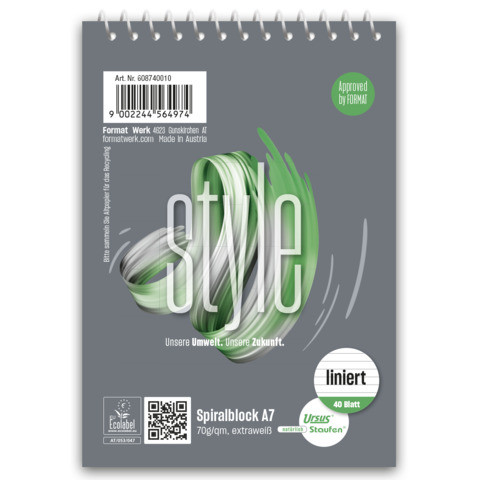 Spiralblock A7 40BL lin. perf. STAUFEN STYLE 608740010 ECF 70g
