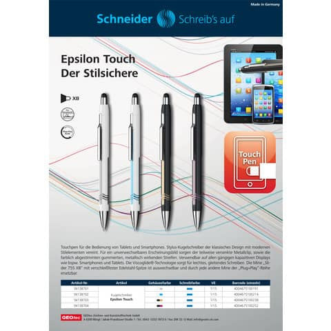 Kugelschreiber Epsilon weiss/blau SCHNEIDER 138702 Touch