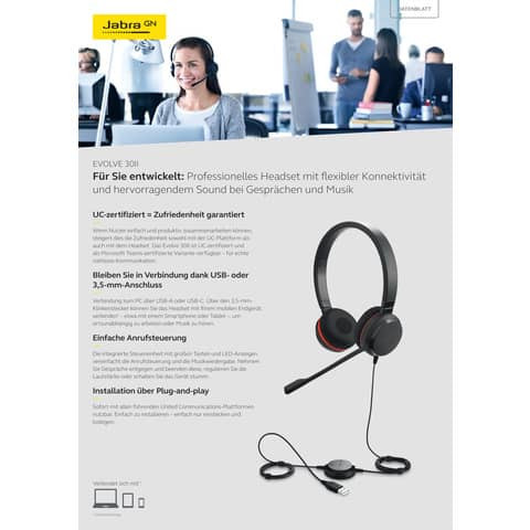 Jabra Evolve 30 II MS Duo, USB und Klink GN AUDIO 143549 5399-823-309