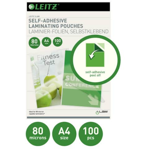 Laminierhülle selbstklebend A4 LEITZ 33872 100ST 2x80my