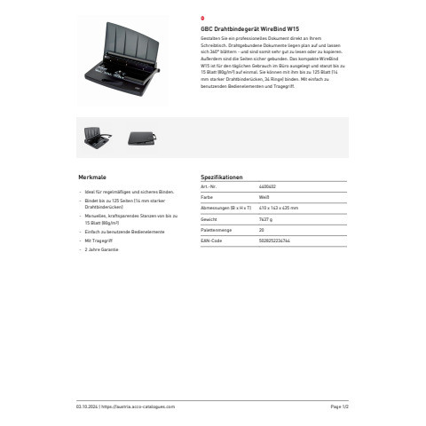 Drahtbindegerät WireBind schwarz GBC 4400402 W15