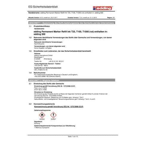 Permanentmarker 500 2-7mm rot EDDING 500-002 Keilspitze nachfüllbar