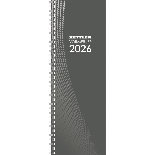 Pultkalender 1W 1S 10.5x29.5cm grau ZETTLER 660102/718-0000 hoch m.Spirale