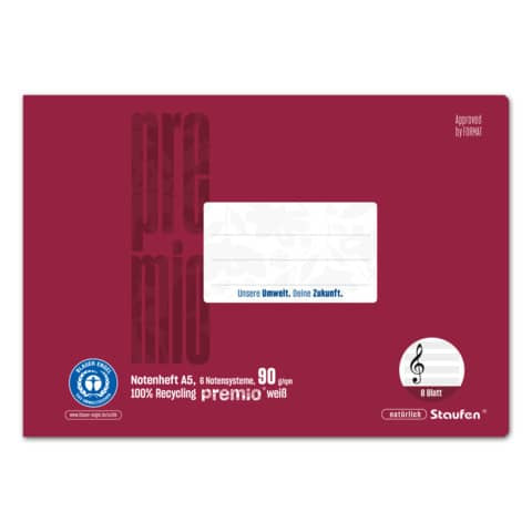 Notenheft LinN A5q 8BL bordeaux STAUFEN PREMIO 040791014 90g 6 Notensy