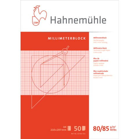 Millimeterpapierblock A4 50BL 80-85g rot HAHNEMÜHLE 10662561