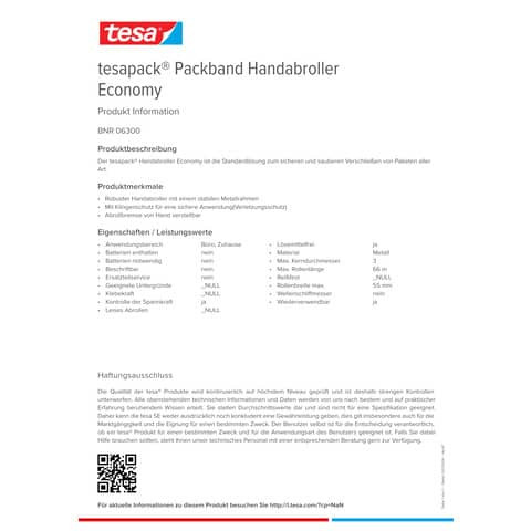 Handabroller 50mm 66m TESA 06300-00001-00