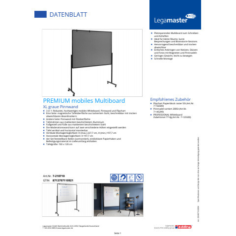 Moderatorentafel 150x120cm XL grau/weiß LEGAMASTER 210710 PREMIUM