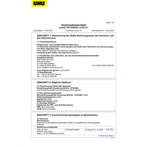 Glitterglue 10ml 6ST sortiert UHU 39040