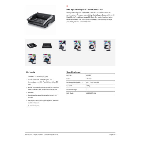 Spiralbindegerät CombBind® C200 - 330 Blatt, schwarz