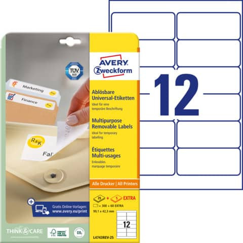 Universaletikett 99,1x42,3 abl ZWECKFORM L4743REV-25 weiß